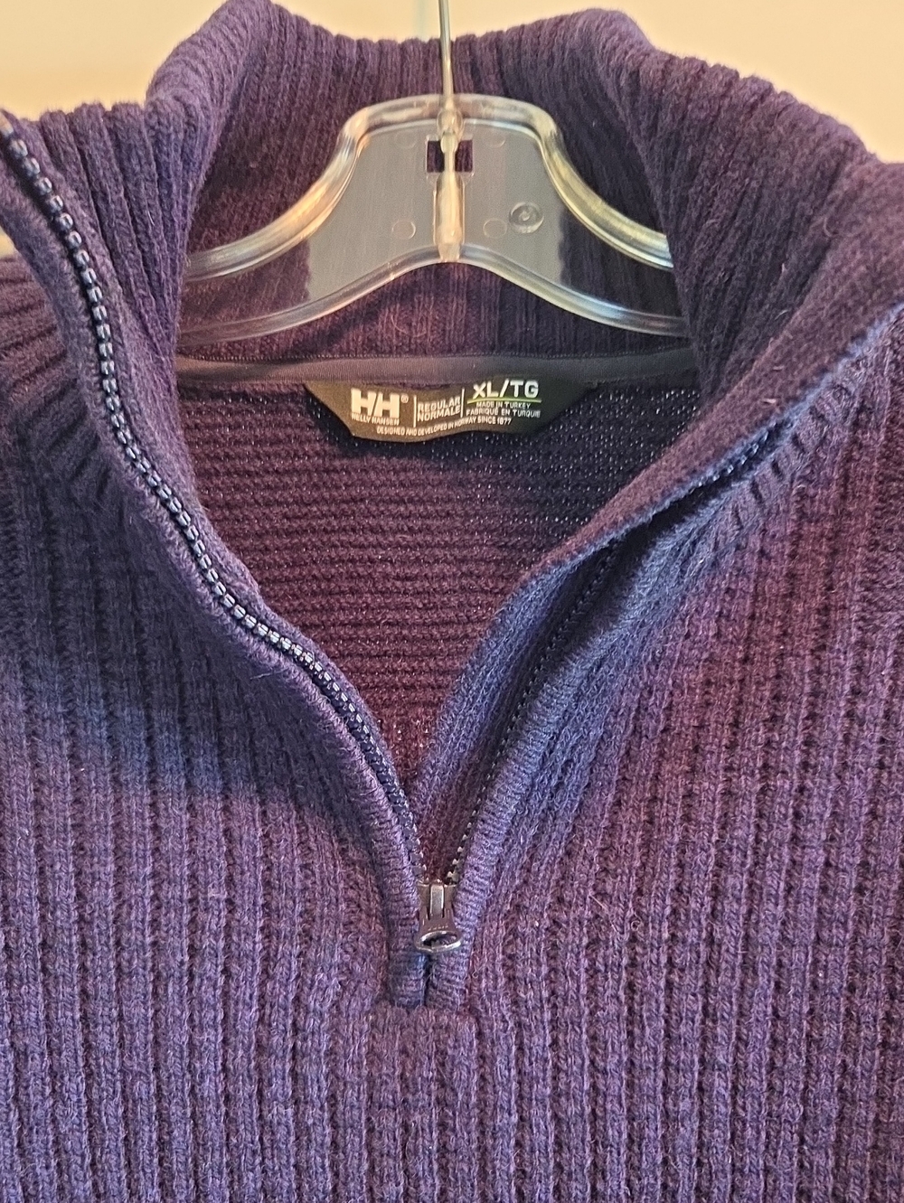 Helly Hansen Women's Purple Half-Zip Ribbed 100% Lambswool Sweater XL